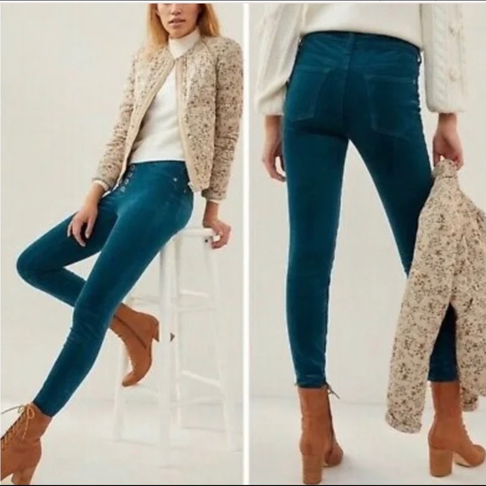 Anthropologie Pilcro SZ 26 Teal High Rise Skinny Button Fly Pants | NWOT